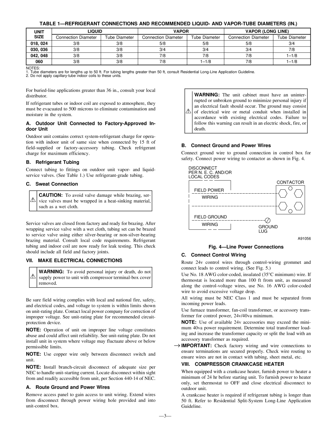 Bryant 597C instruction manual VII. Make Electrical Connections, VIII. Compressor Crankcase Heater 