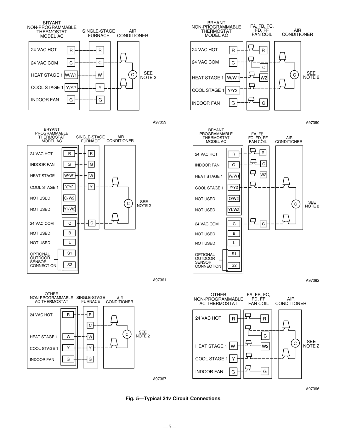 Bryant 597C instruction manual Typical 24v Circuit Connections 