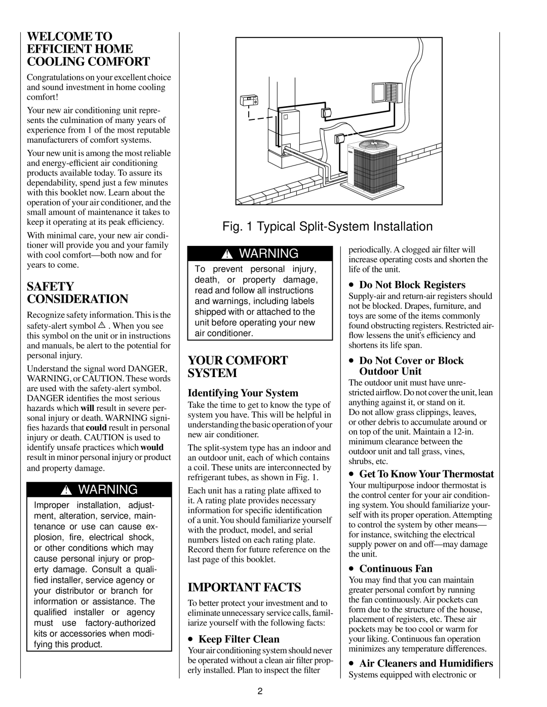 Bryant 598A manual Identifying Your System, Keep Filter Clean, Do Not Block Registers, Do Not Cover or Block Outdoor Unit 