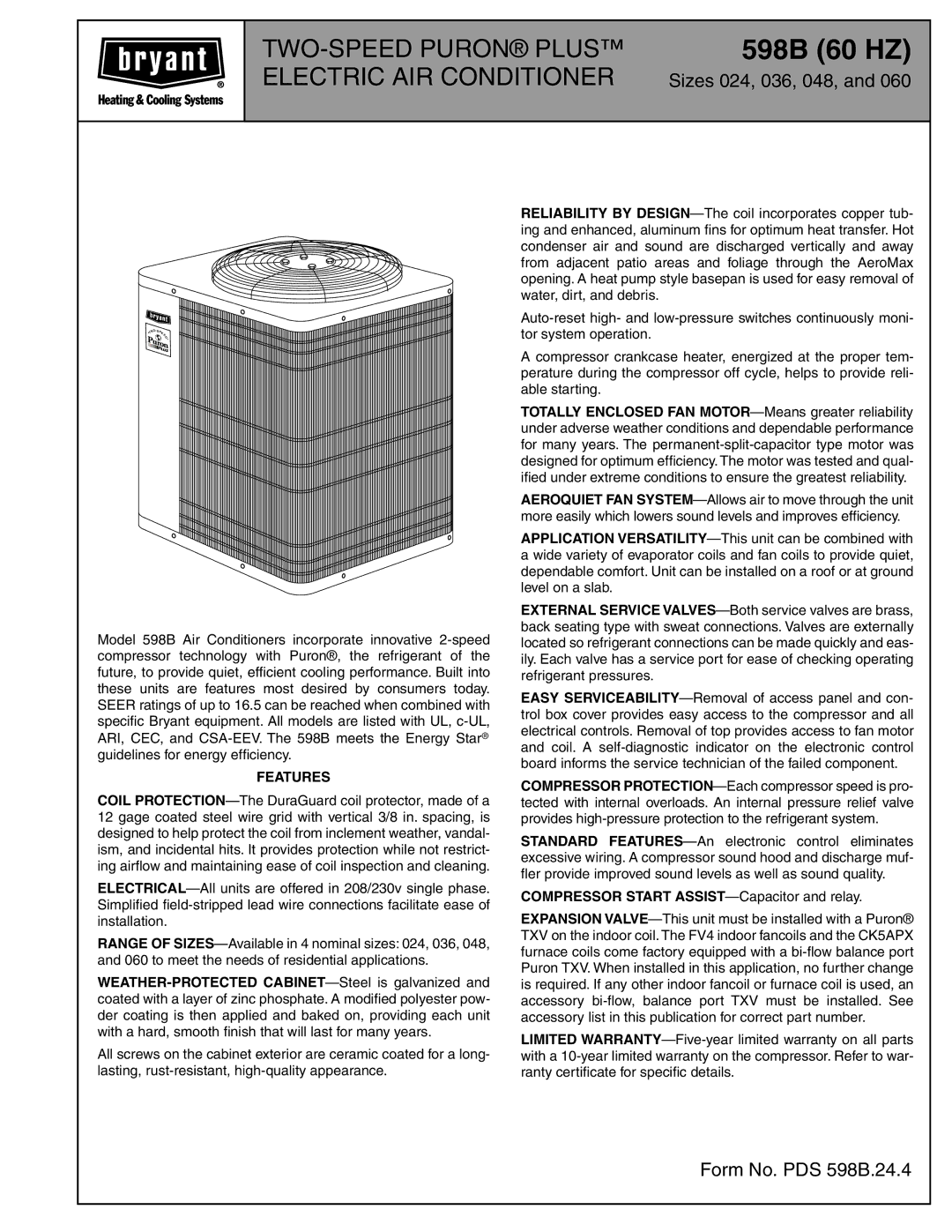 Bryant warranty 598B 60 HZ 