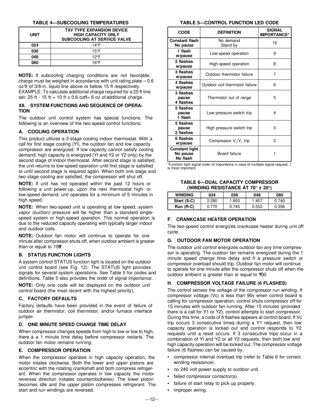 Bryant 598B Subcooling Temperatures, XII. System Functions and Sequence of OPERA- Tion, Cooling Operation 