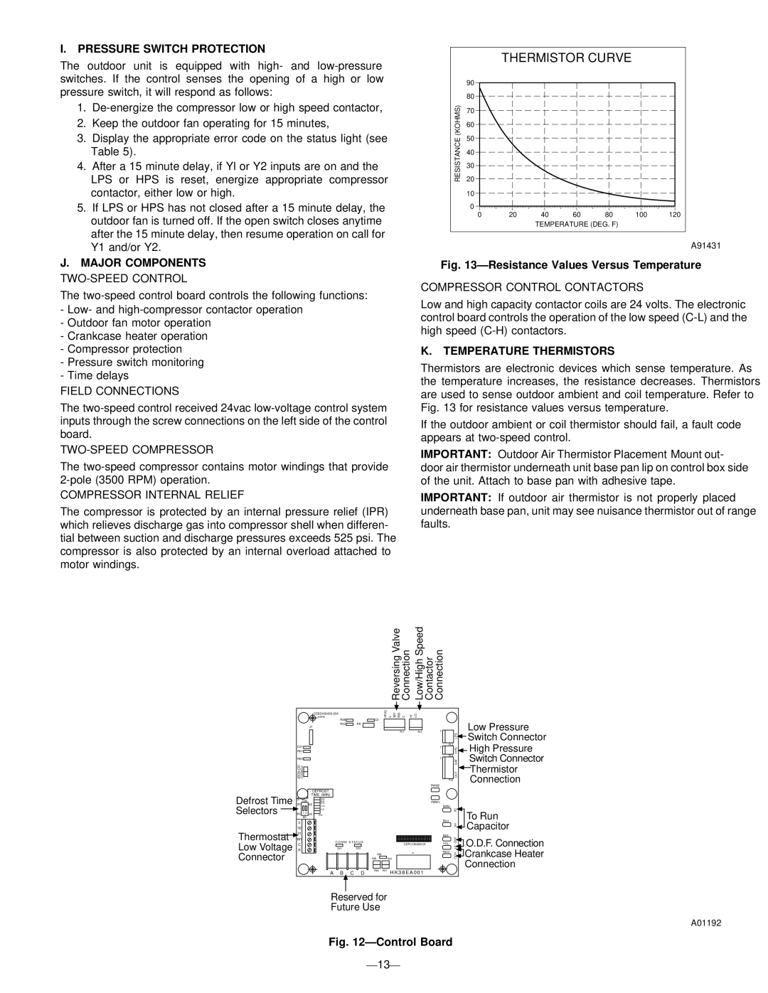 Bryant 598B instruction manual Pressure Switch Protection, Major Components, Temperature Thermistors 