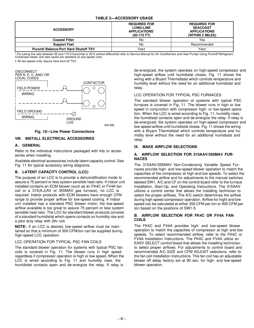 Bryant 598B instruction manual Accessory Usage, VIII. Install Electrical Accessories General, Latent Capacity Control LCC 