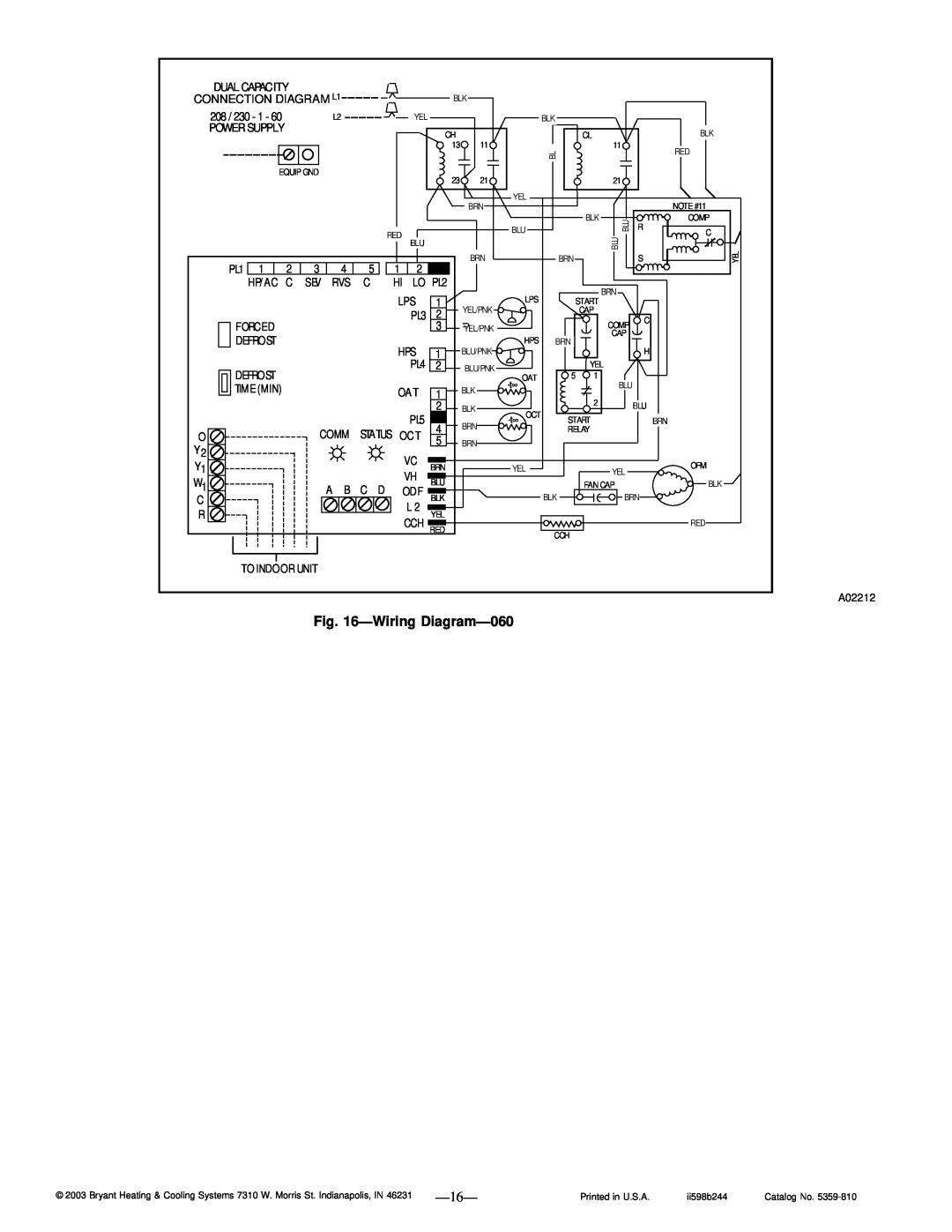 Bryant 598B instruction manual Wiring Diagram-060, Dual Capacity, CONNECTION DIAGRAM L1, Status Oct, A02212 