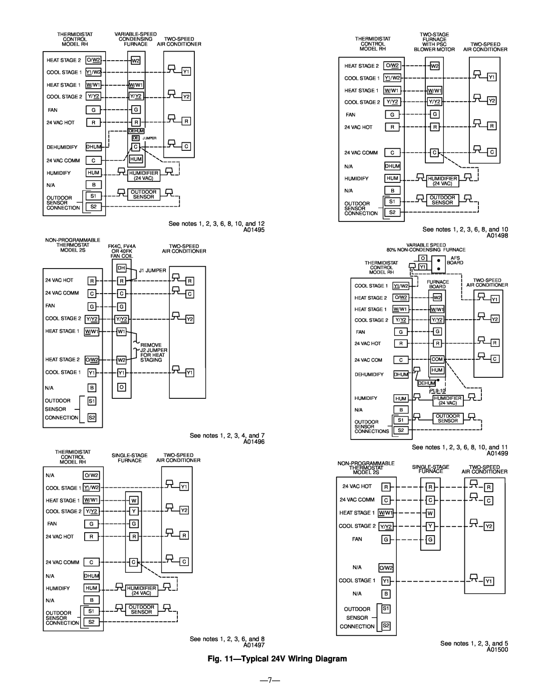 Bryant 598B Typical 24V Wiring Diagram, See notes 1, 2, 3, 6, 8, 10, and, A01495, See notes 1, 2, 3, 4, and, A01496 