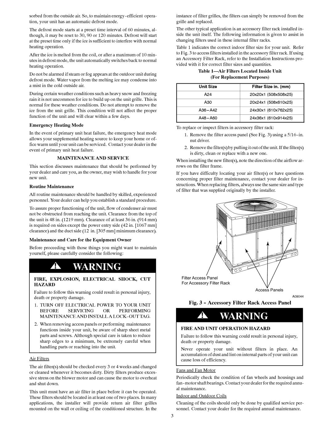 Bryant 604D----A Maintenance and Service, FIRE, EXPLOSION, Electrical SHOCK, CUT Hazard, Fire and Unit Operation Hazard 