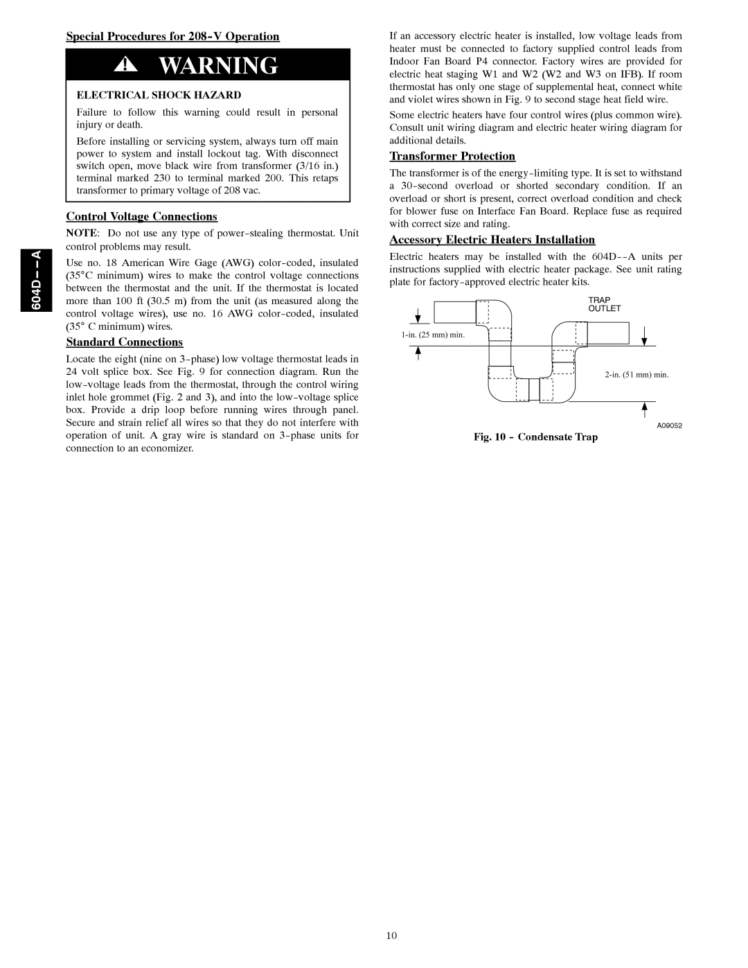 Bryant 604D--A Special Procedures for 208-V Operation, Control Voltage Connections, Standard Connections 