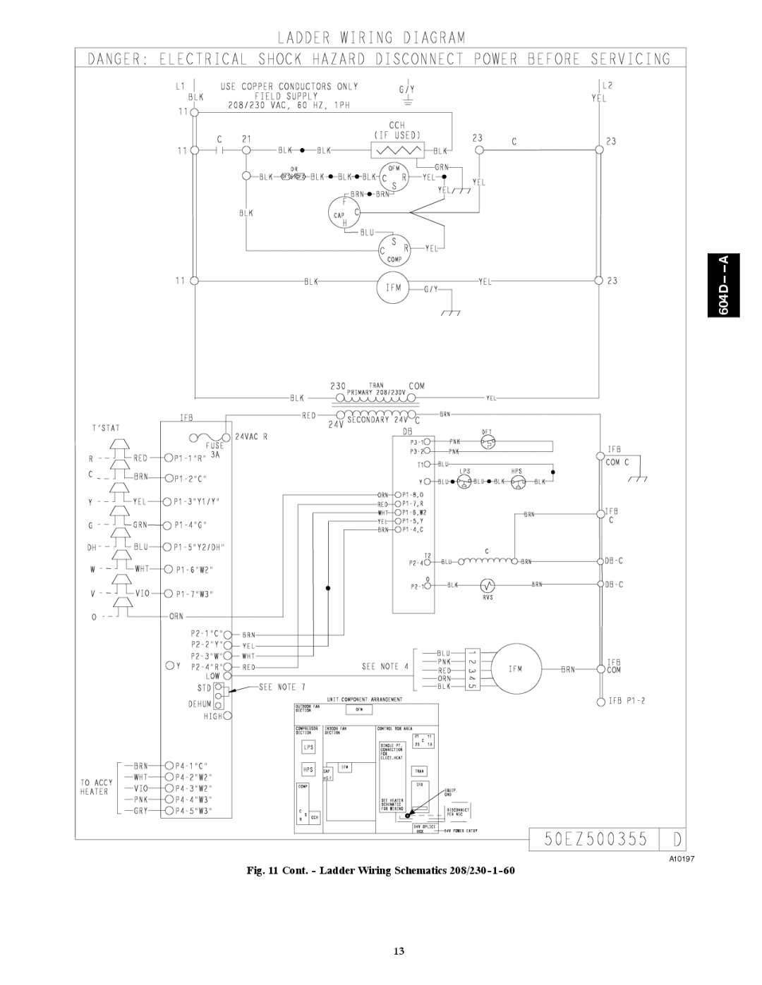 Bryant 604D--A installation instructions Cont. Ladder Wiring Schematics 208/230-1-60 