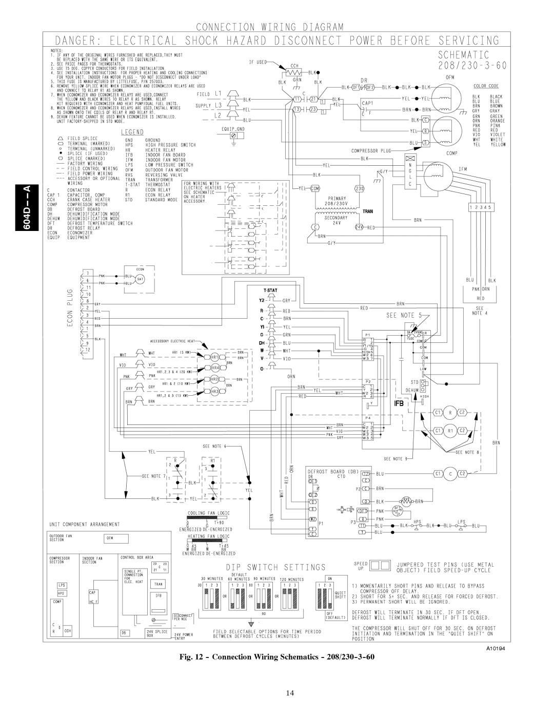 Bryant 604D--A installation instructions Connection Wiring Schematics 208/230-3-60 