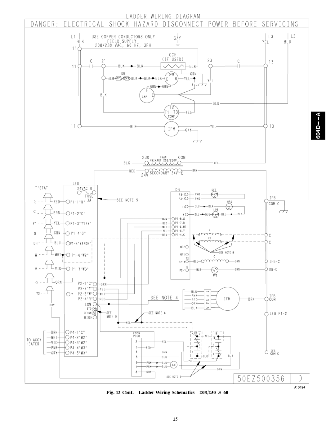 Bryant 604D--A installation instructions Cont. Ladder Wiring Schematics 208/230-3-60 