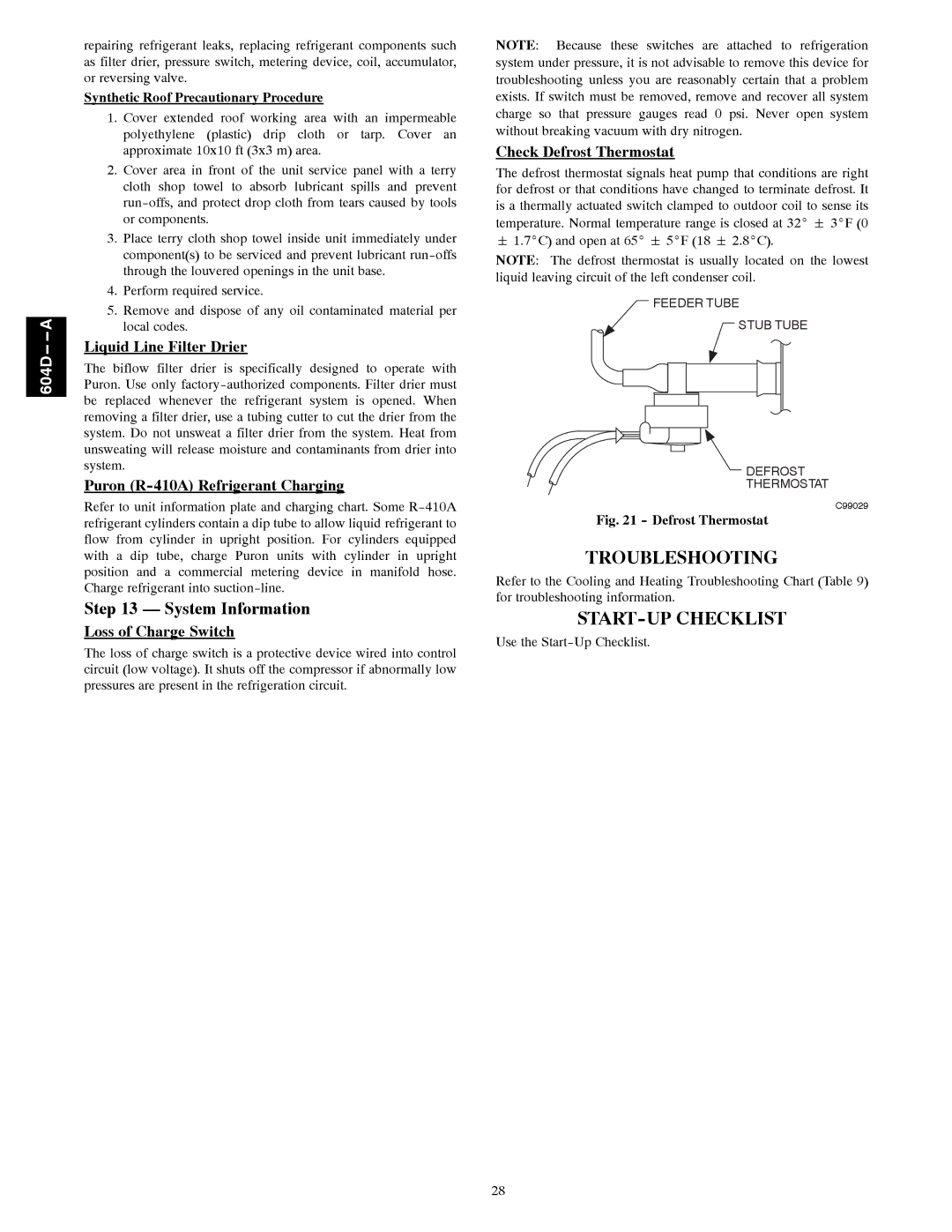 Bryant 604D--A installation instructions Troubleshooting, START-UP Checklist, System Information 