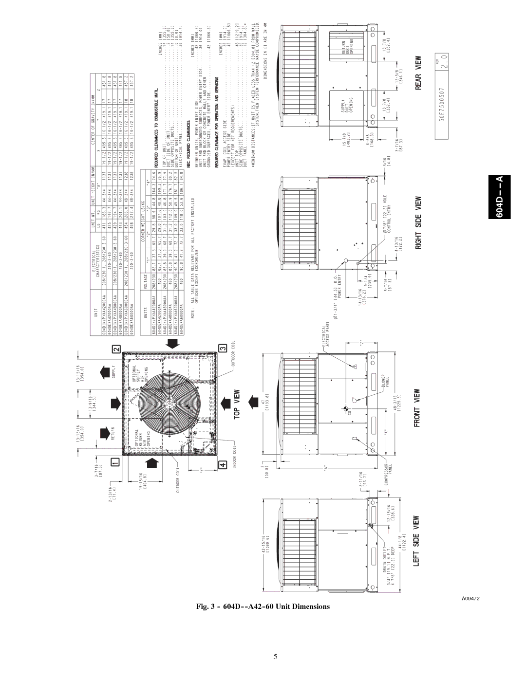 Bryant installation instructions 604D--A42-60 Unit Dimensions 