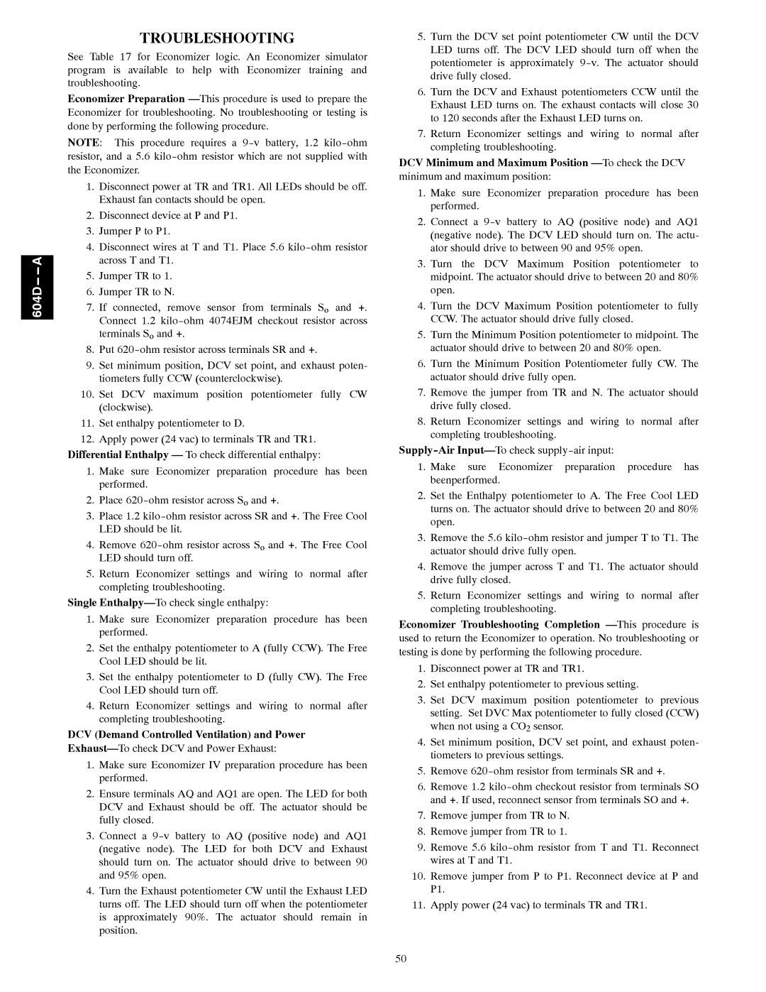 Bryant 604D--A installation instructions Troubleshooting 