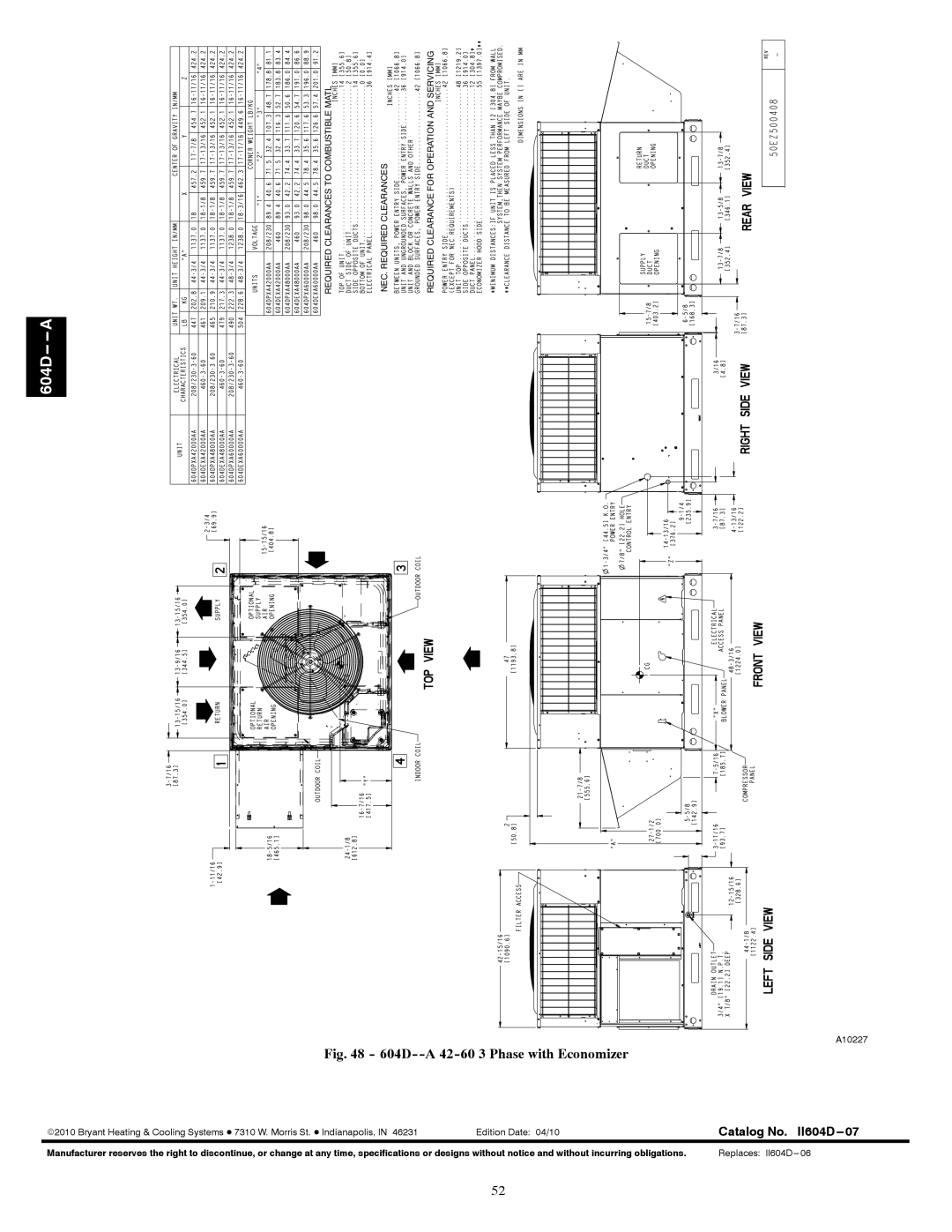 Bryant installation instructions 604D--A 42-60 3 Phase with Economizer 