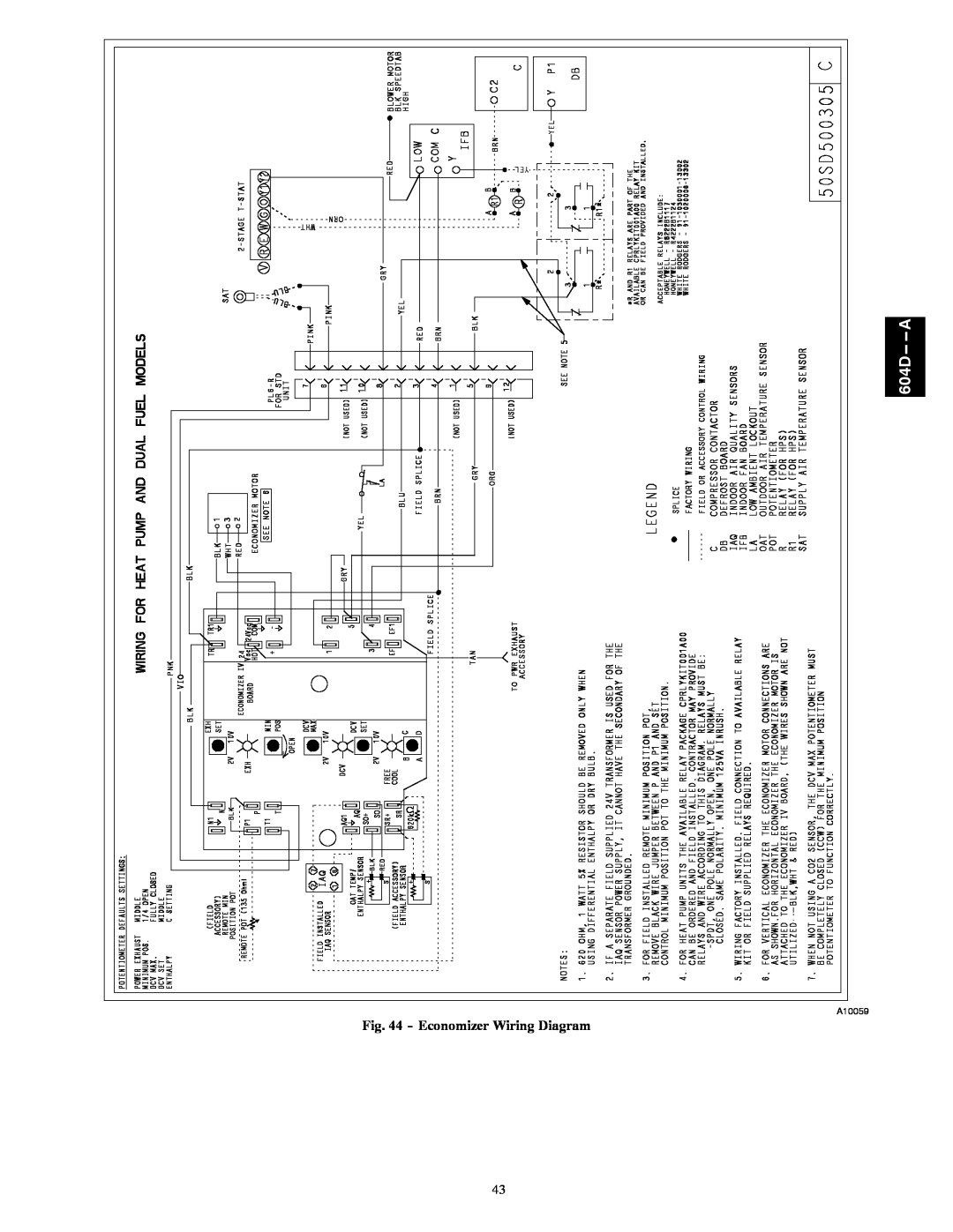 Bryant 604D--A installation instructions Economizer Wiring Diagram, 604D-- --A, A10059 