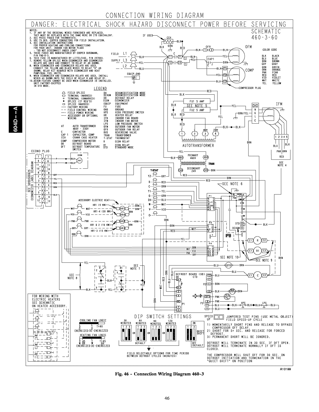 Bryant 604D--A installation instructions Connection Wiring Diagram, 604D A, A10199 