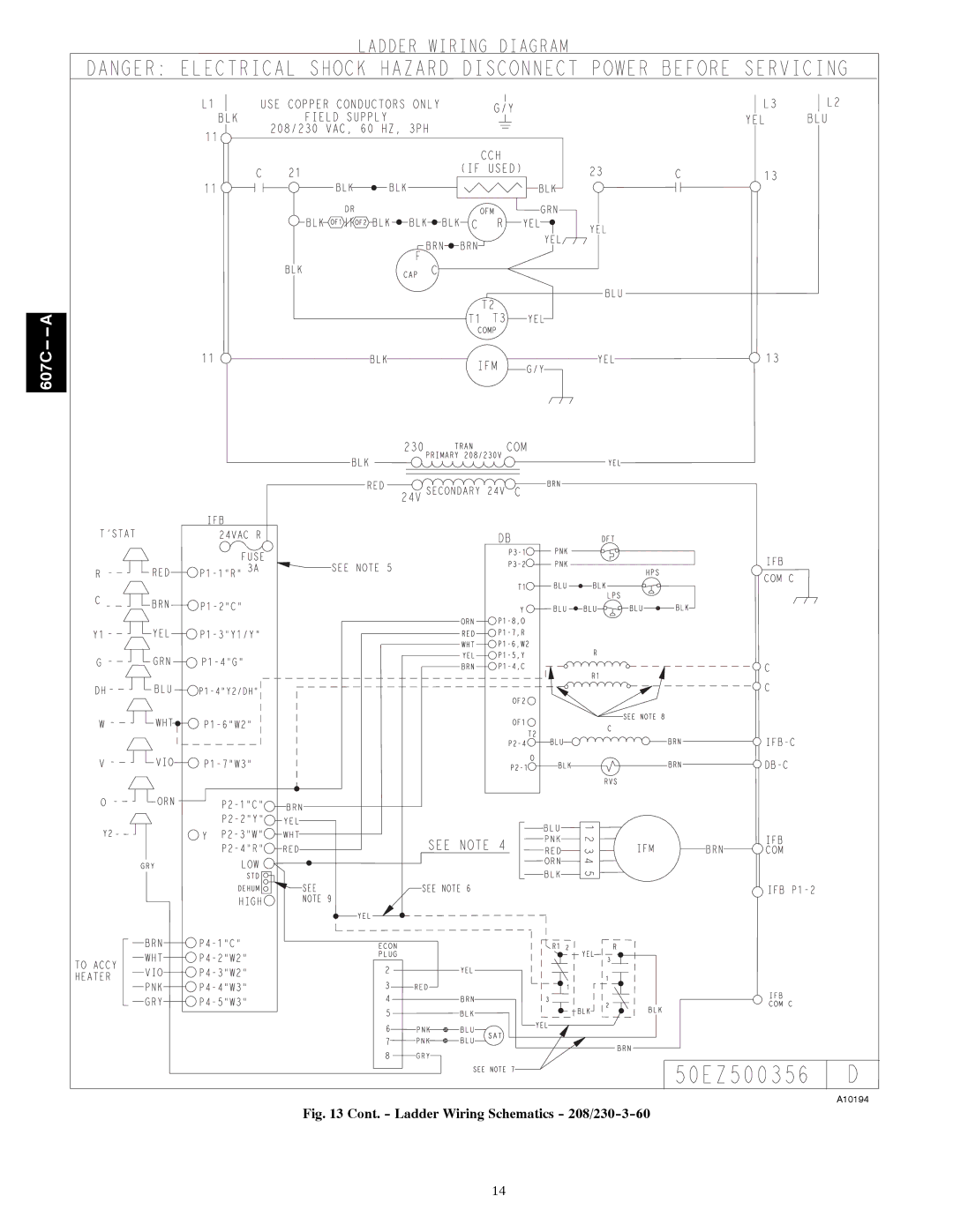 Bryant 607C-A installation instructions Cont. Ladder Wiring Schematics 208/230-3-60 