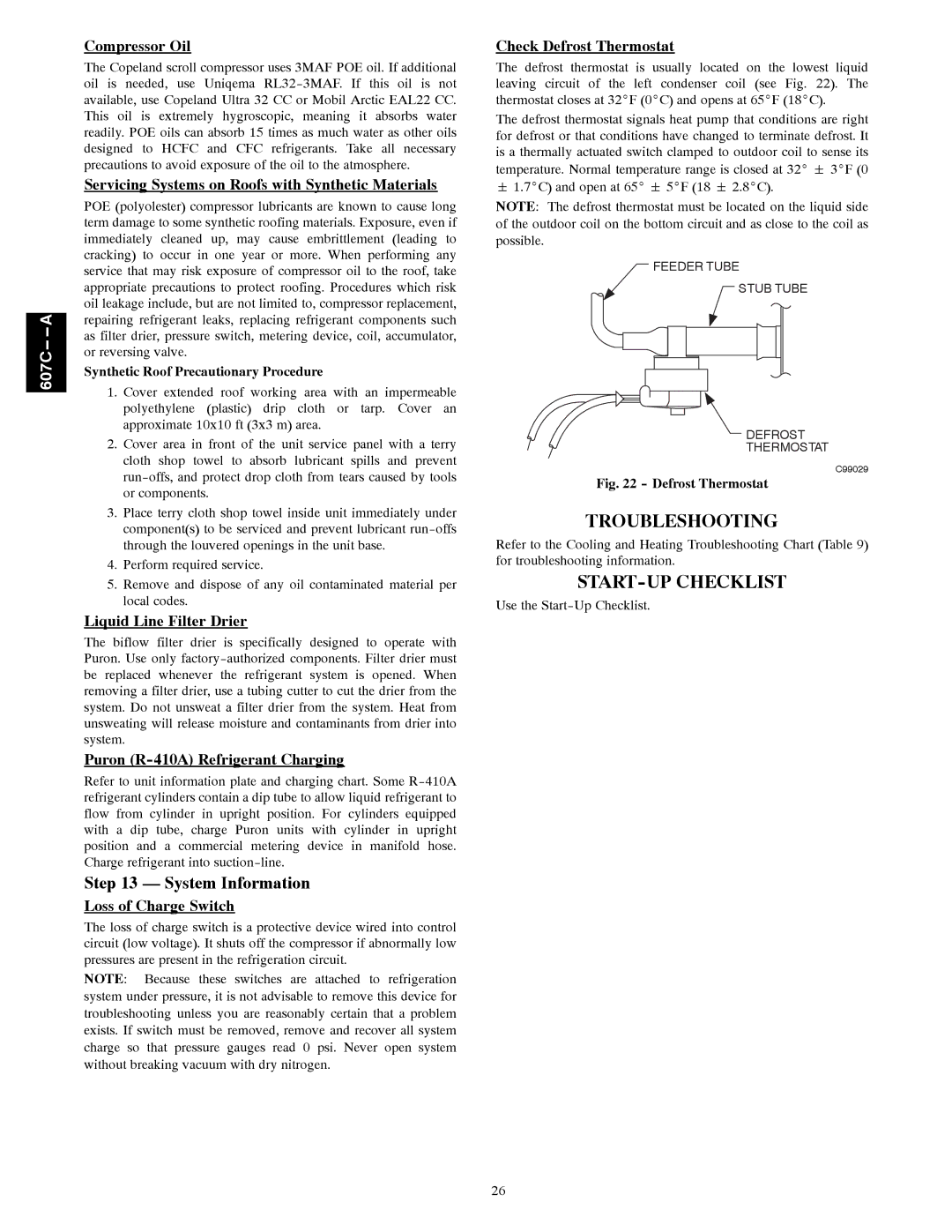 Bryant 607C-A installation instructions Troubleshooting, START-UP Checklist, System Information 