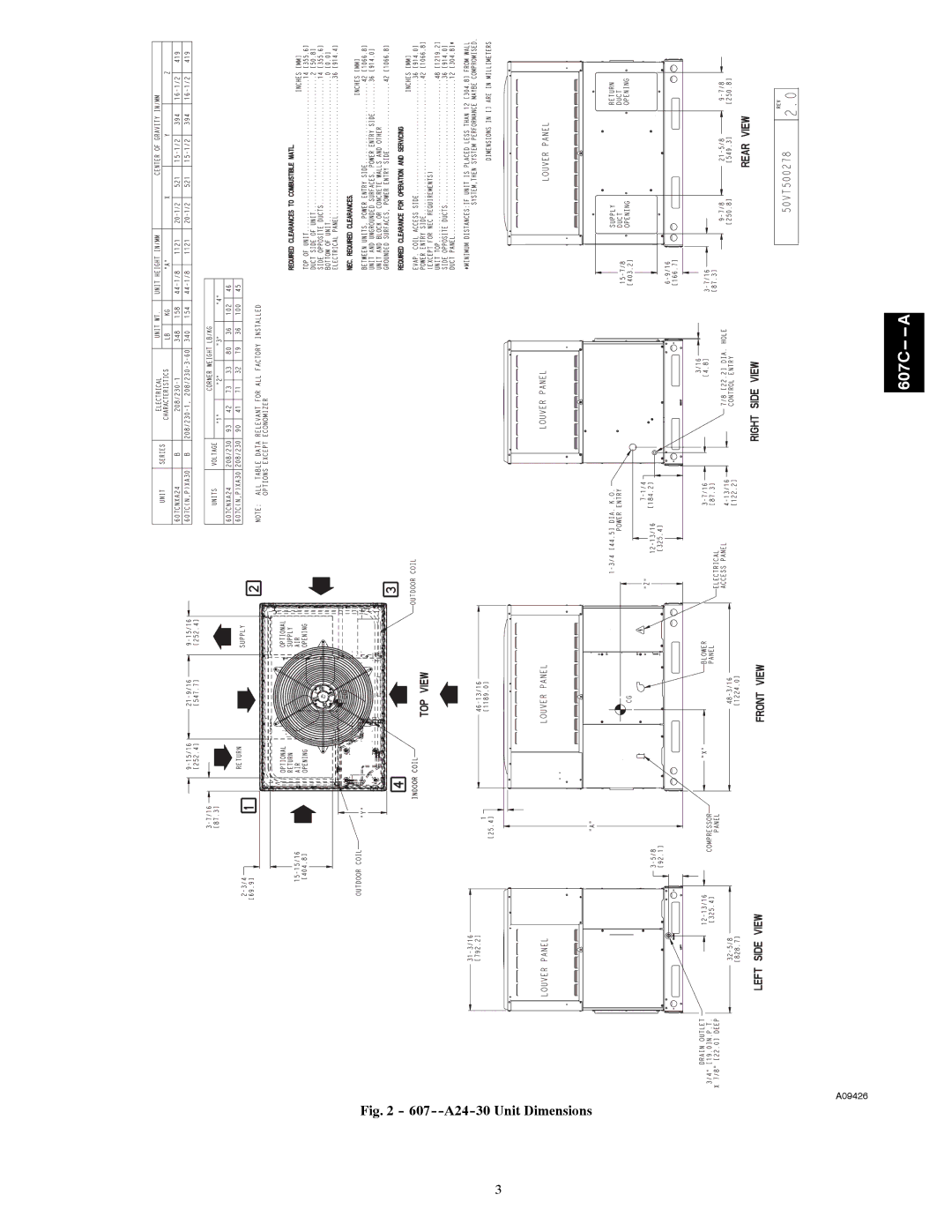 Bryant 607C-A installation instructions 607--A24-30 Unit Dimensions 