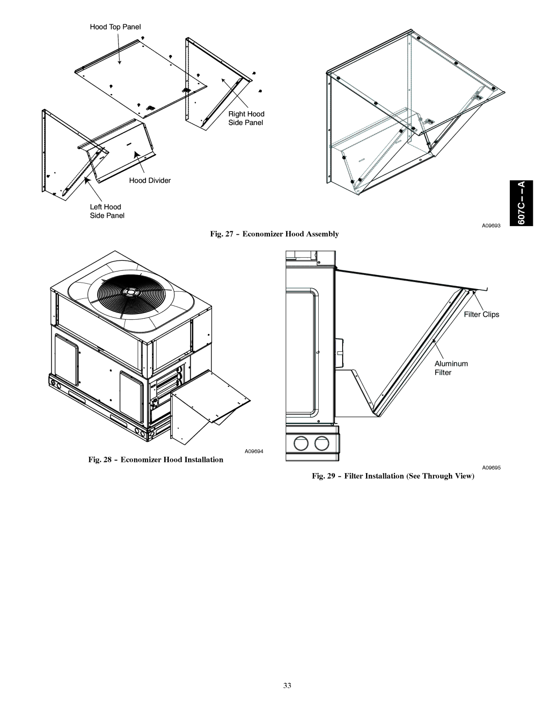 Bryant 607C-A installation instructions Economizer Hood Assembly 