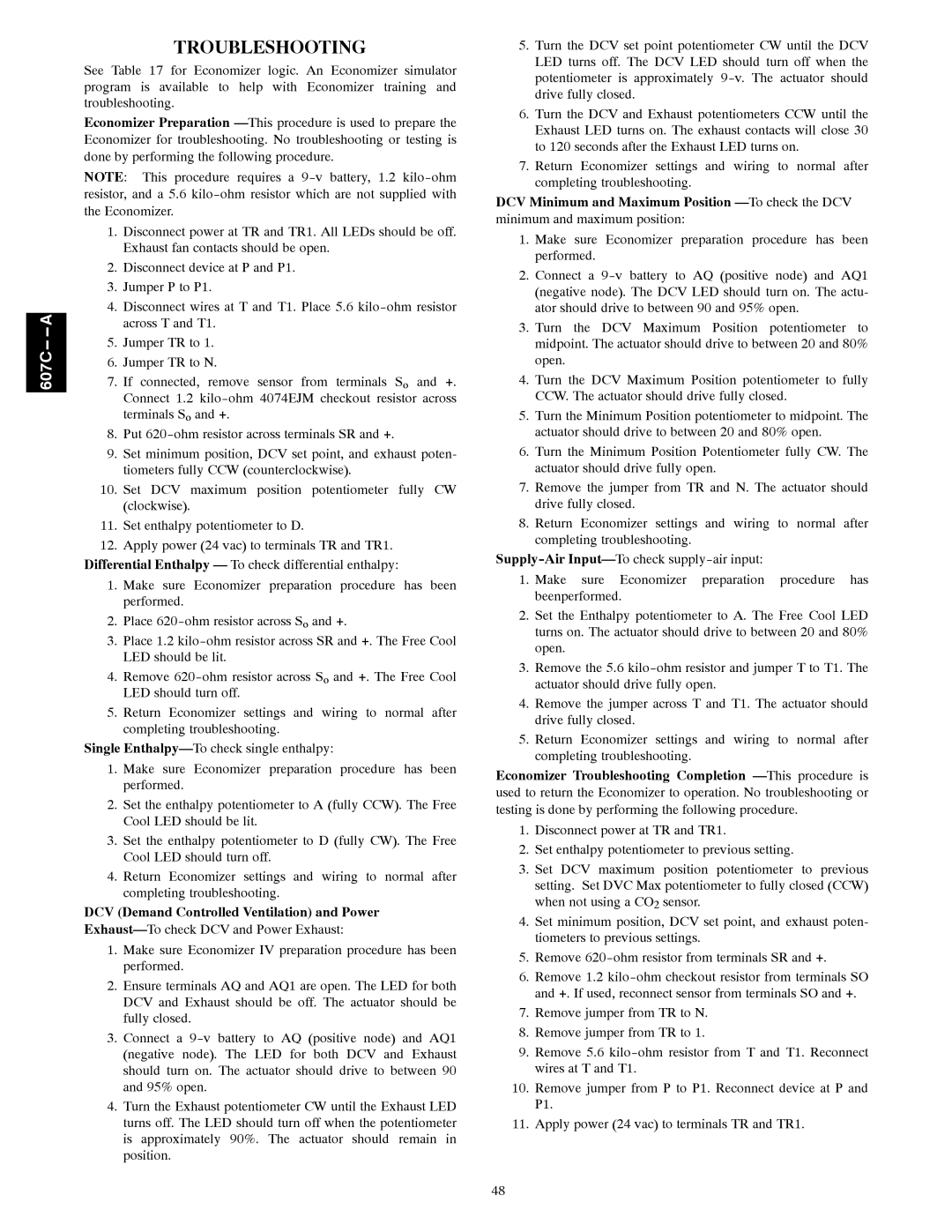 Bryant 607C-A installation instructions Troubleshooting 