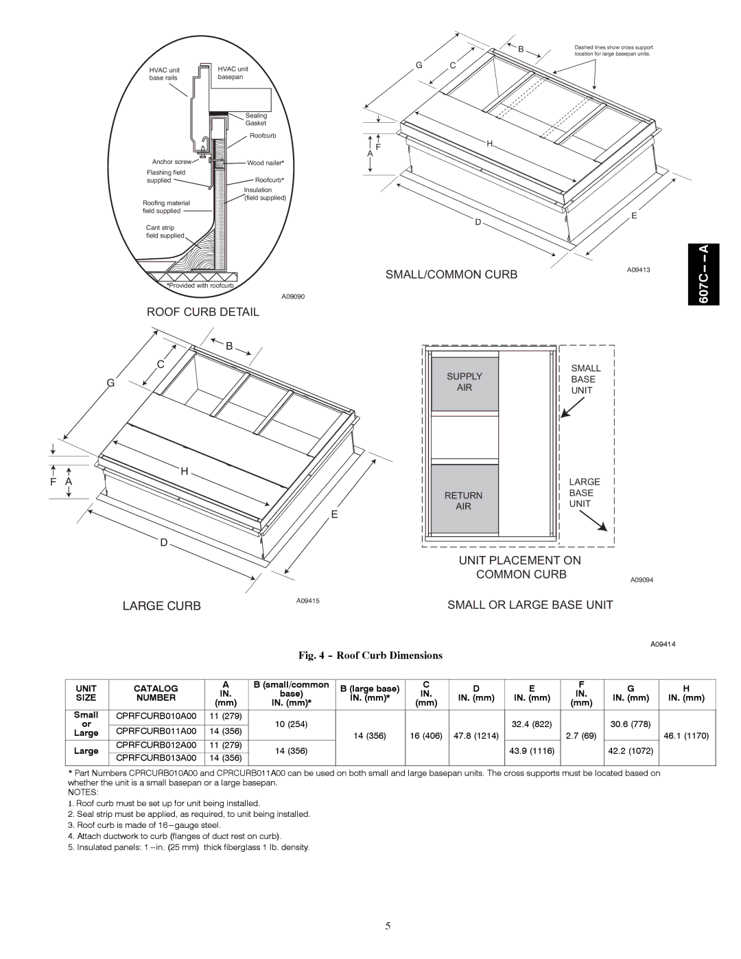 Bryant 607C-A installation instructions SMALL/COMMON Curb 