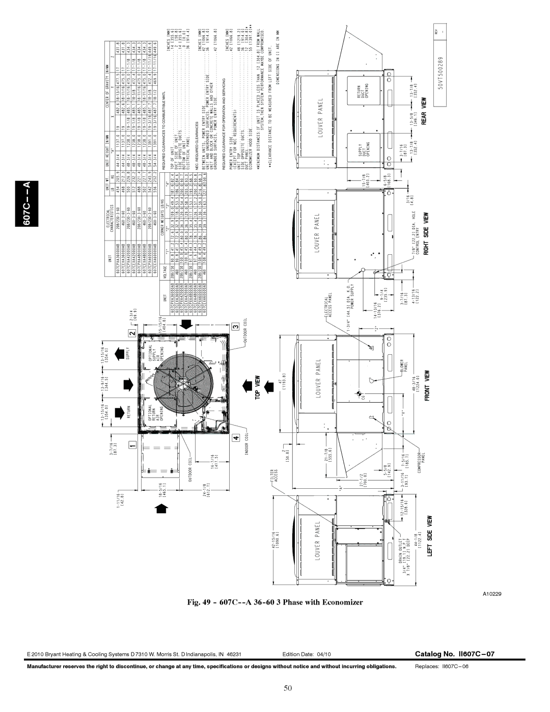 Bryant 607C-A installation instructions 607C--A 36-60 3 Phase with Economizer 