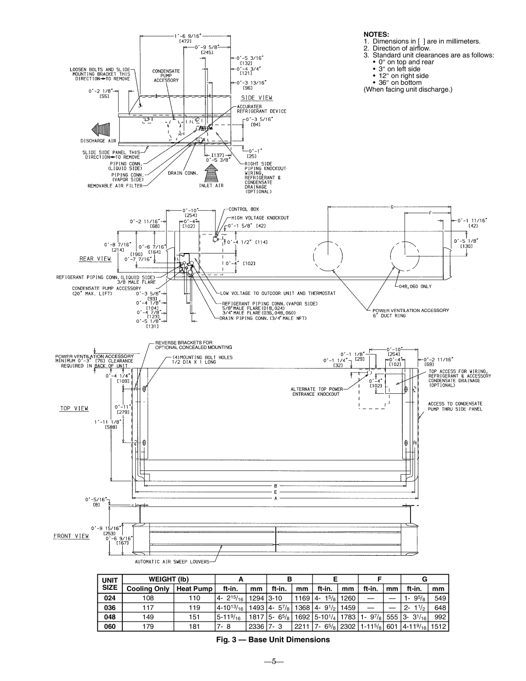 Bryant 619CNQ, 619CNF installation instructions Unit, Weight lb, Size, Ft-in 