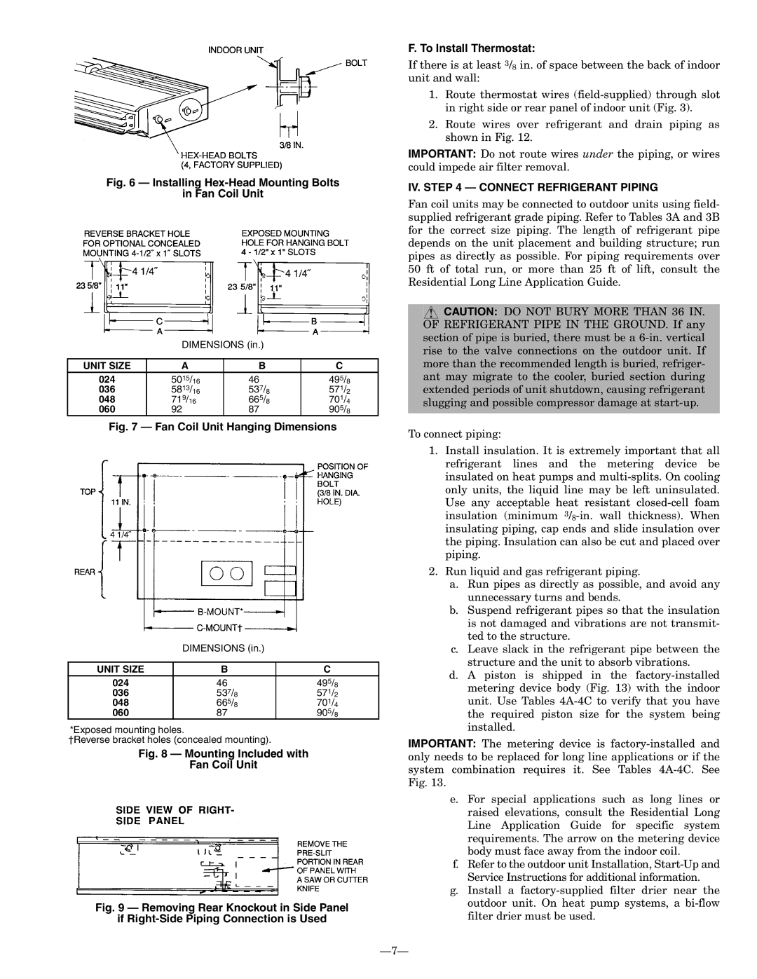 Bryant 619CNQ, 619CNF Installing Hex-Head Mounting Bolts Fan Coil Unit, IV. Connect Refrigerant Piping 