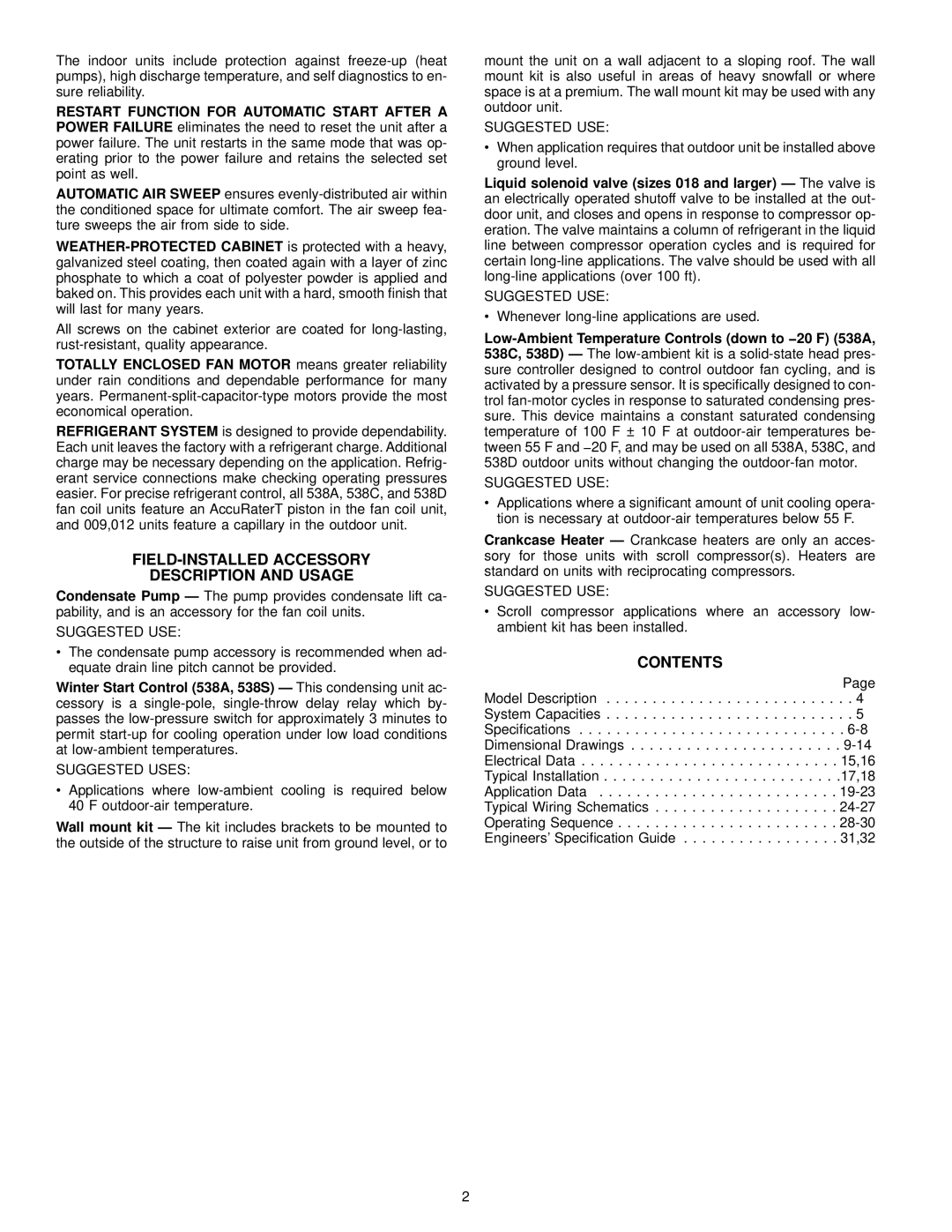 Bryant 619E manual FIELD-INSTALLED Accessory Description and Usage, Contents 