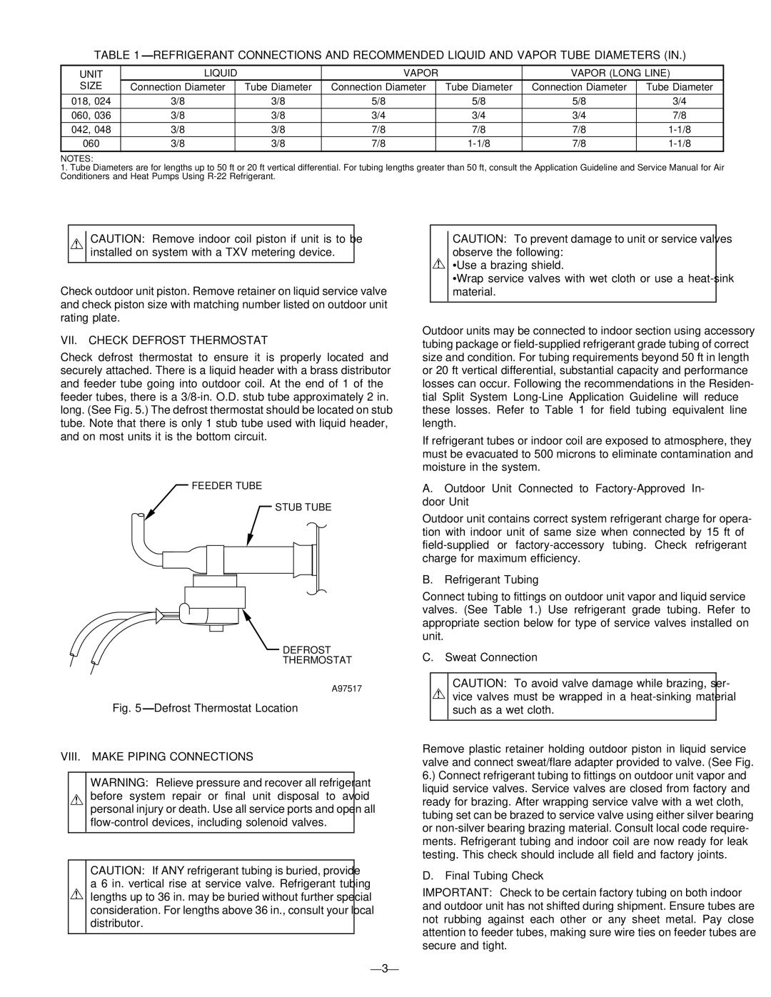 Bryant 661G, 661S, 661C instruction manual VII. Check Defrost Thermostat, VIII. Make Piping Connections 