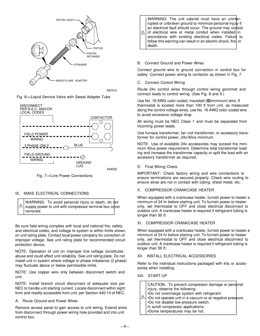 Bryant 661S IX. Make Electrical Connections, XI. Compressor Crankcase Heater, XII. Install Electrical Accessories 