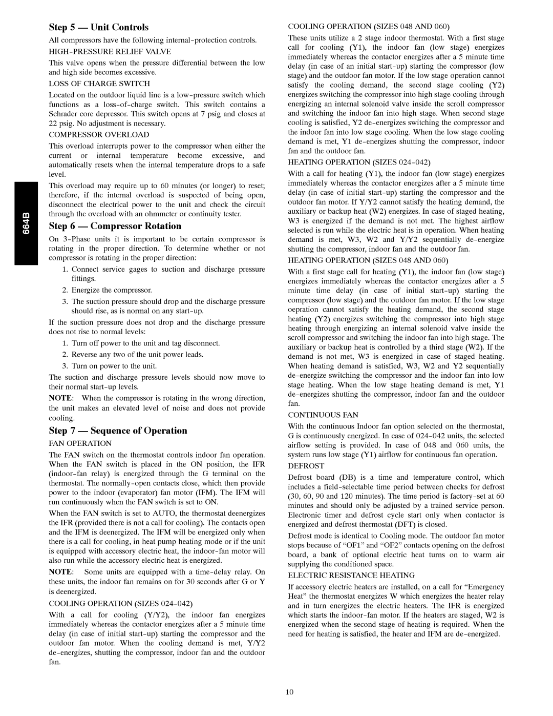 Bryant 664B installation instructions Unit Controls, Compressor Rotation, Sequence of Operation 