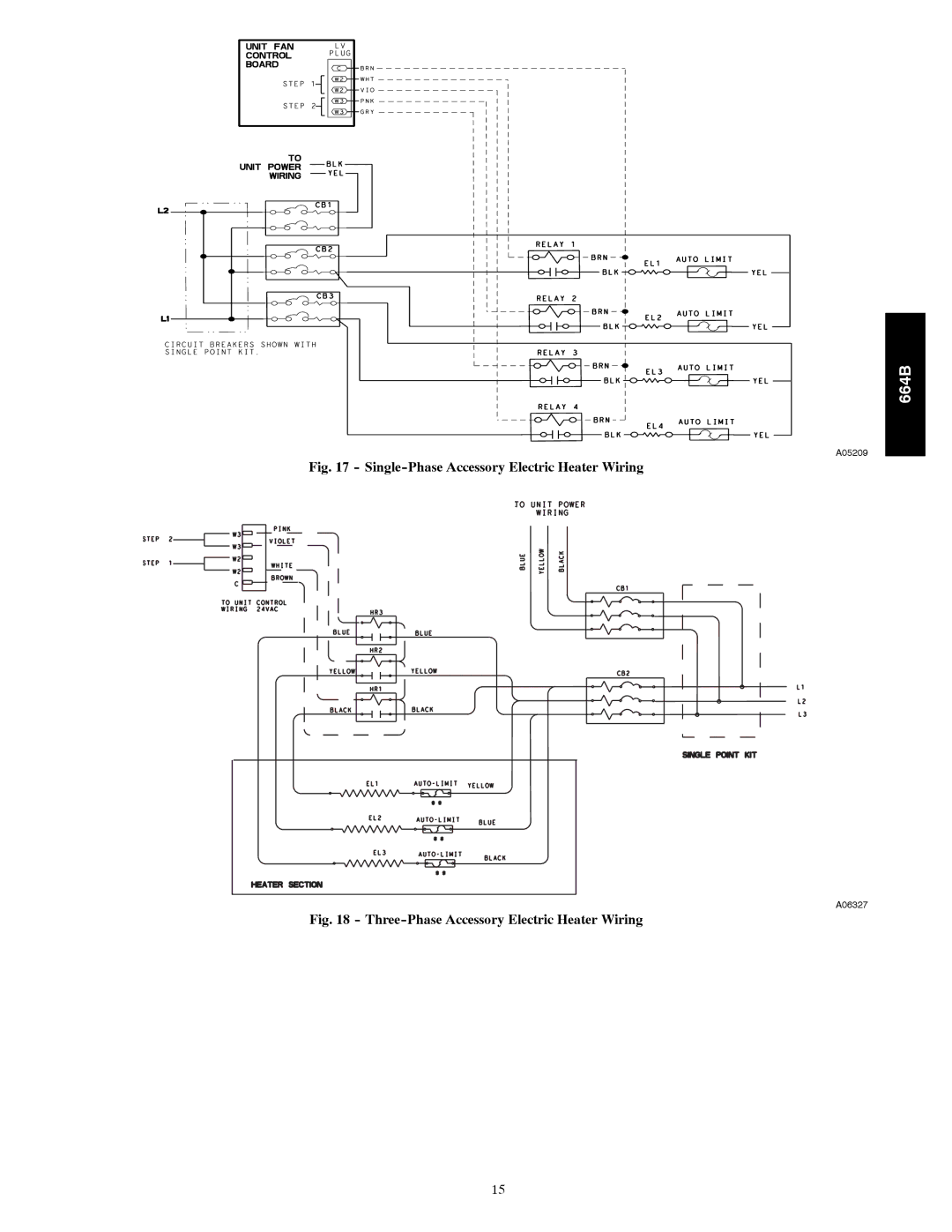 Bryant 664B installation instructions Single-Phase Accessory Electric Heater Wiring 