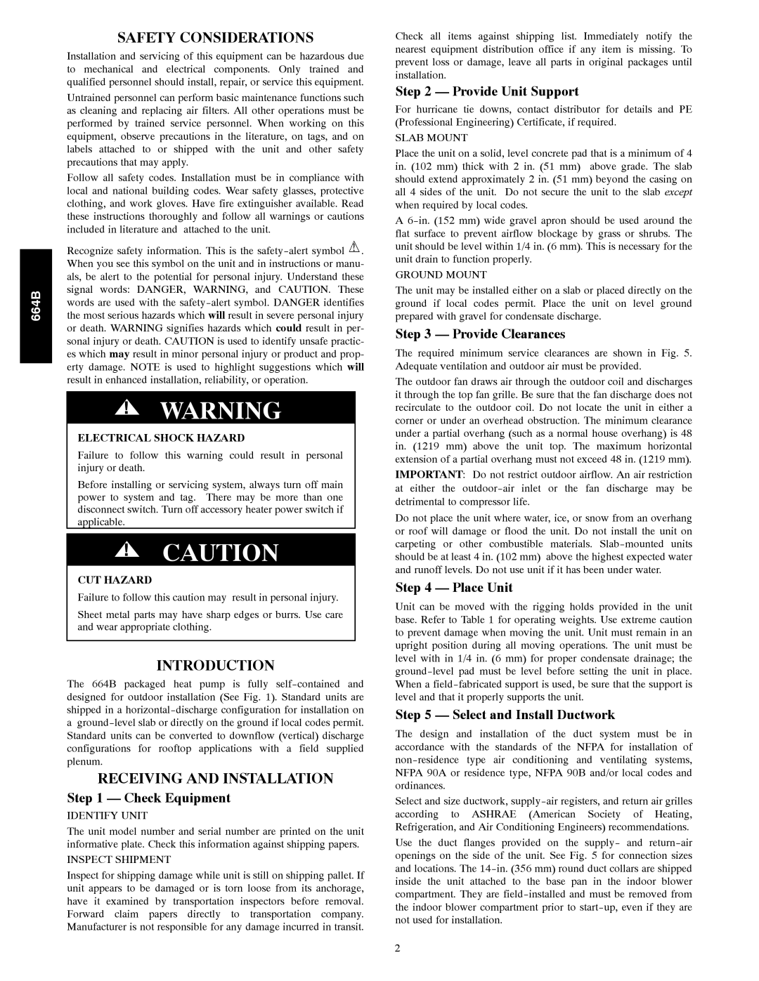 Bryant 664B installation instructions Safety Considerations, Introduction, Receiving and Installation 