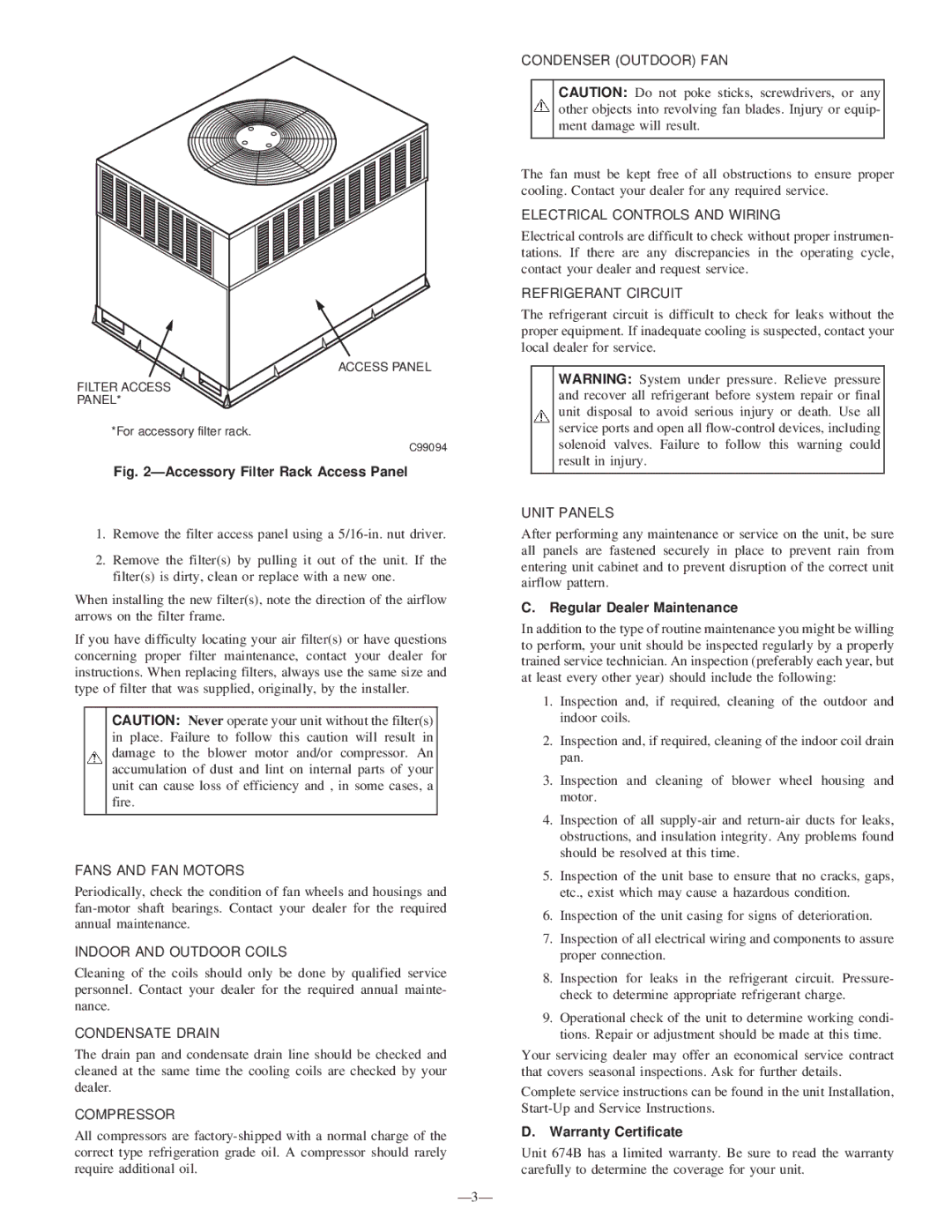 Bryant 674B instruction manual Regular Dealer Maintenance, Warranty Certificate 