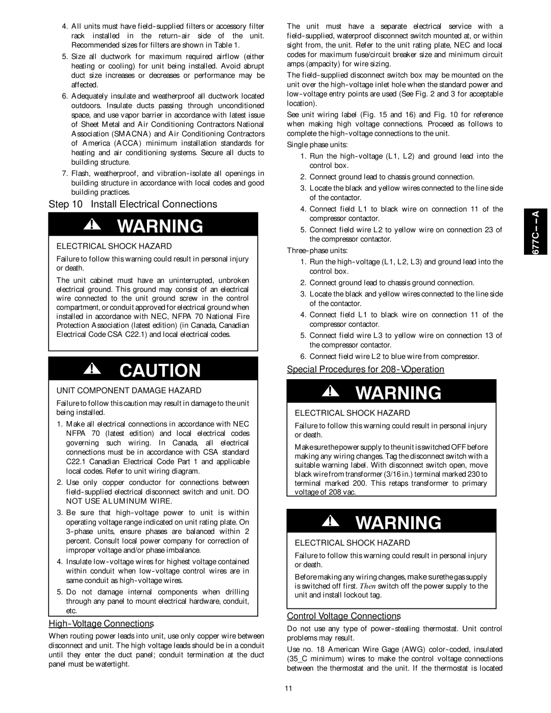 Bryant 677C--A Install Electrical Connections, High-Voltage Connections, Special Procedures for 208-V Operation 