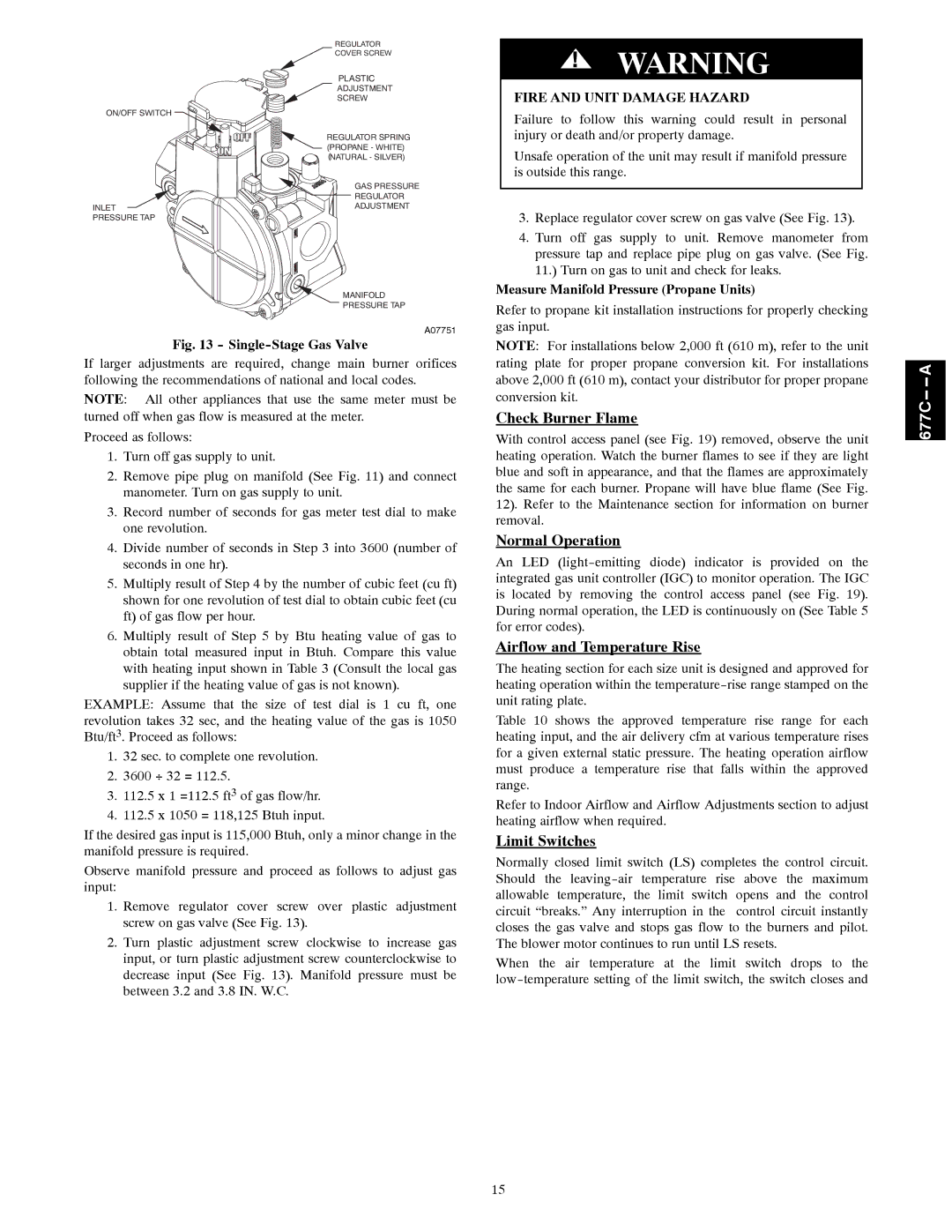 Bryant 677C--A installation instructions Check Burner Flame, Normal Operation, Airflow and Temperature Rise, Limit Switches 