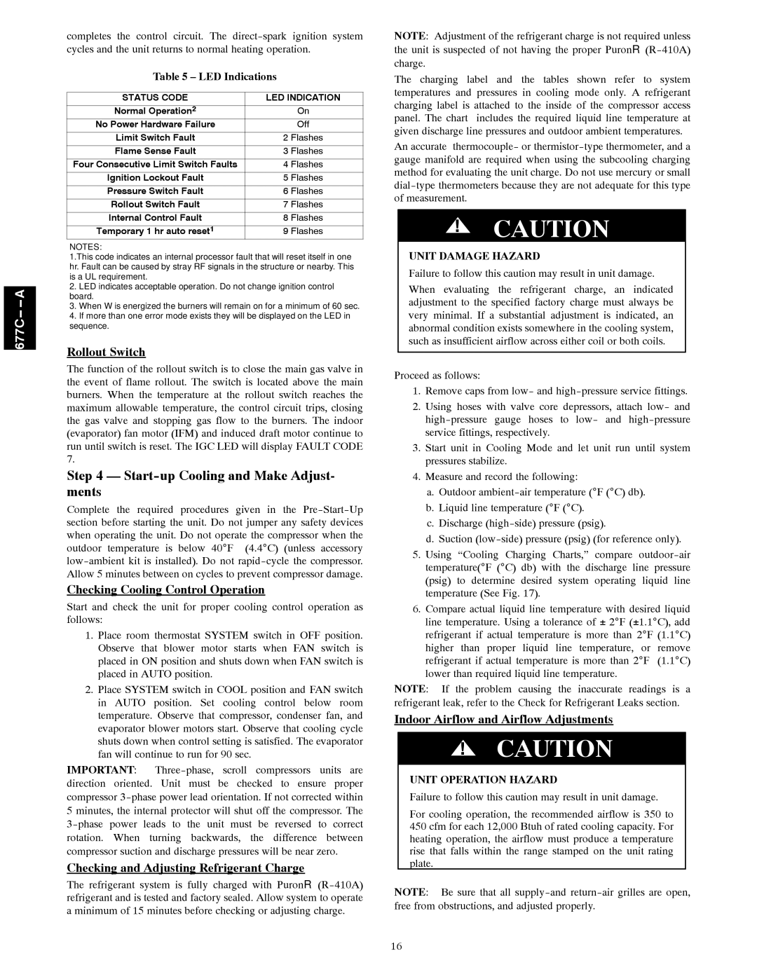 Bryant 677C--A Start-up Cooling and Make Adjust- ments, Rollout Switch, Checking Cooling Control Operation 