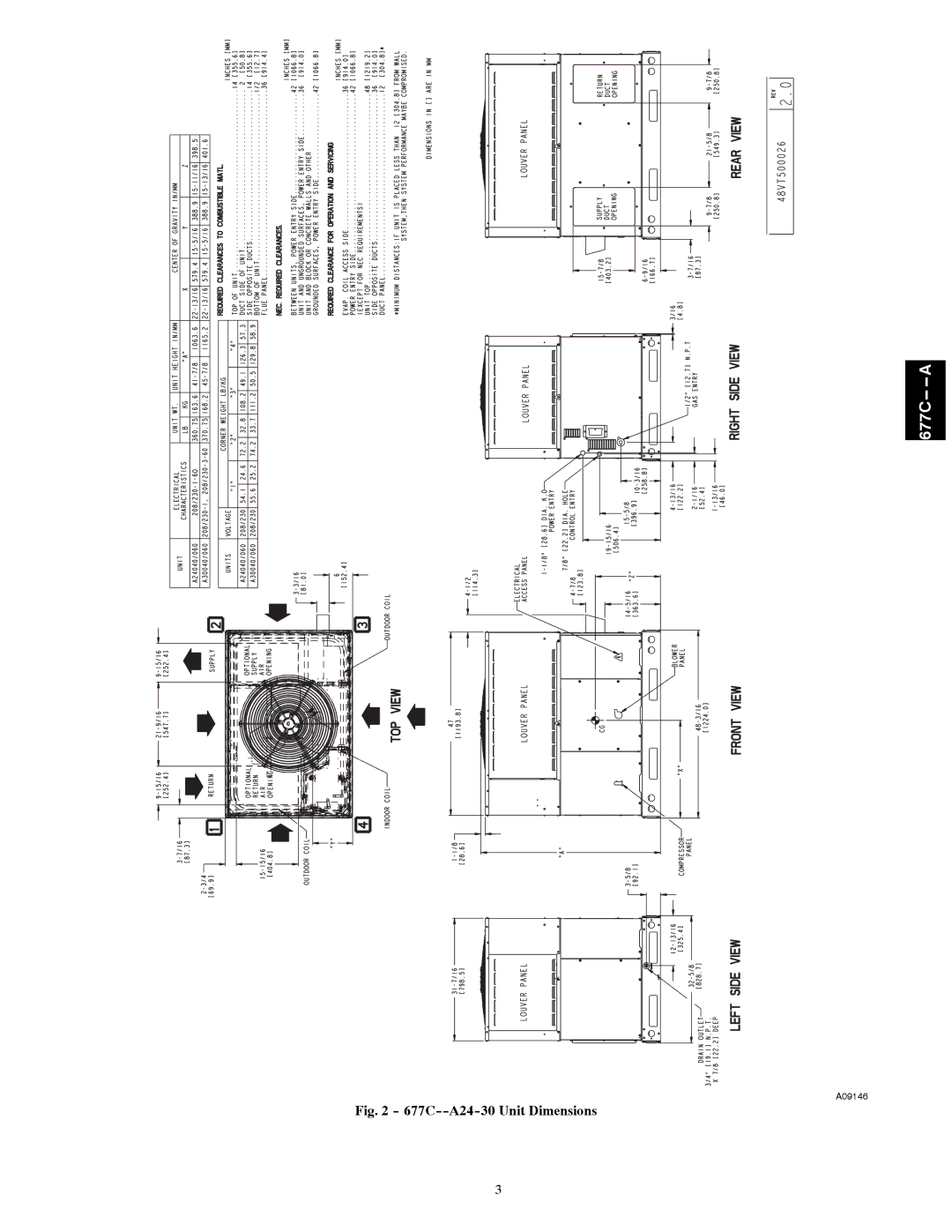 Bryant installation instructions 677C--A24-30 Unit Dimensions 