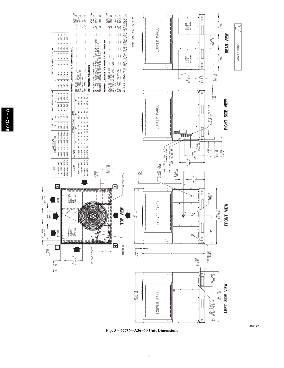 Bryant installation instructions 677C--A36-60 Unit Dimensions 