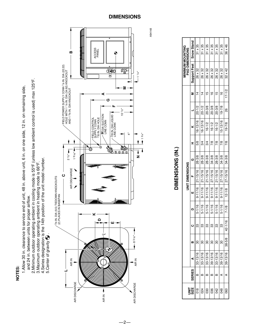 Bryant 697C warranty Dimensions 