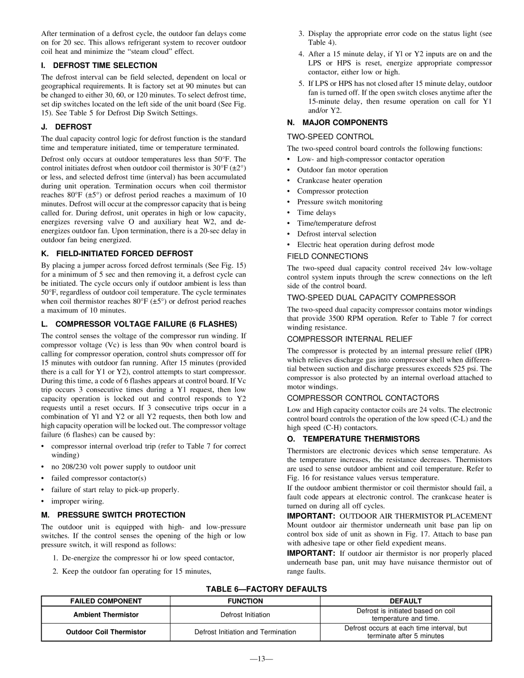 Bryant 698B Defrost Time Selection, FIELD-INITIATED Forced Defrost, Compressor Voltage Failure 6 Flashes, Major Components 