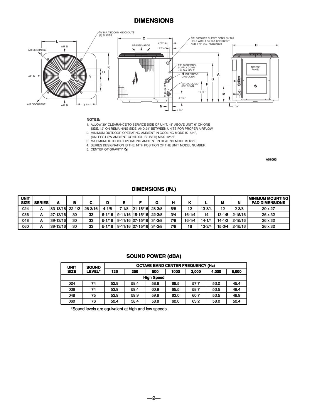 Bryant 698B warranty Dimensions In, SOUND POWER dBA 