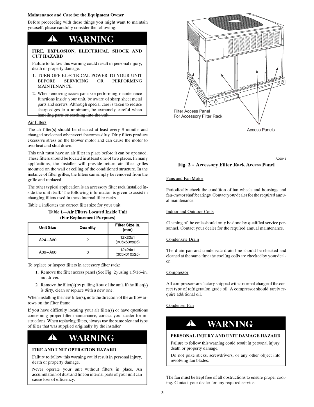 Bryant 707D manual Maintenance and Care for the Equipment Owner, FIRE, EXPLOSION, Electrical Shock and CUT Hazard 