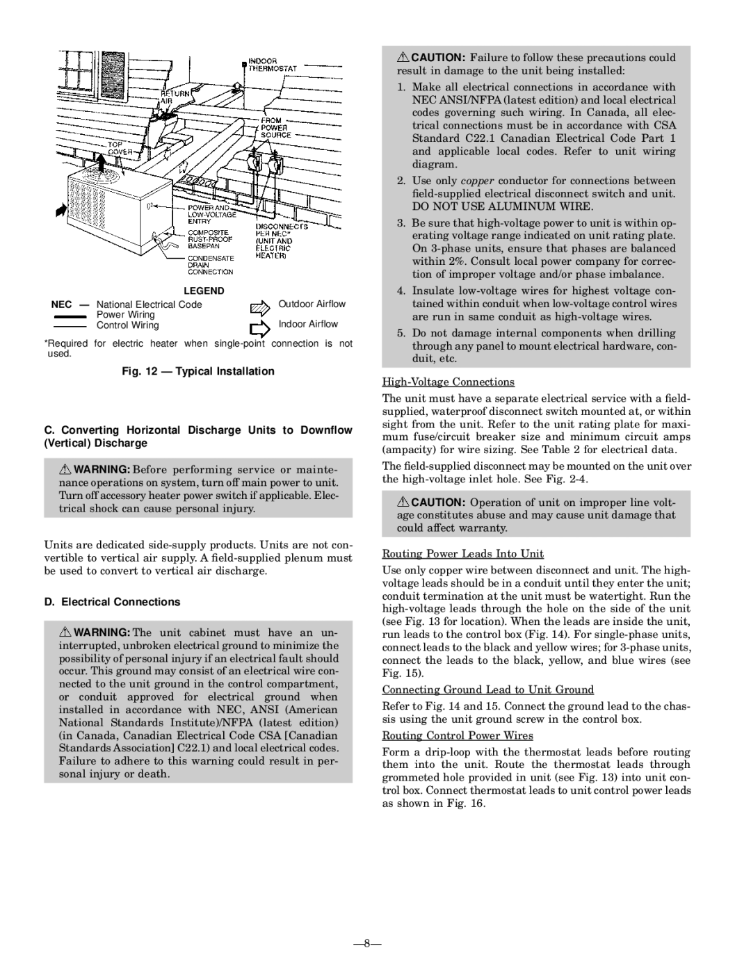 Bryant 764A installation instructions Electrical Connections, Do not USE Aluminum Wire, Ð8Ð 