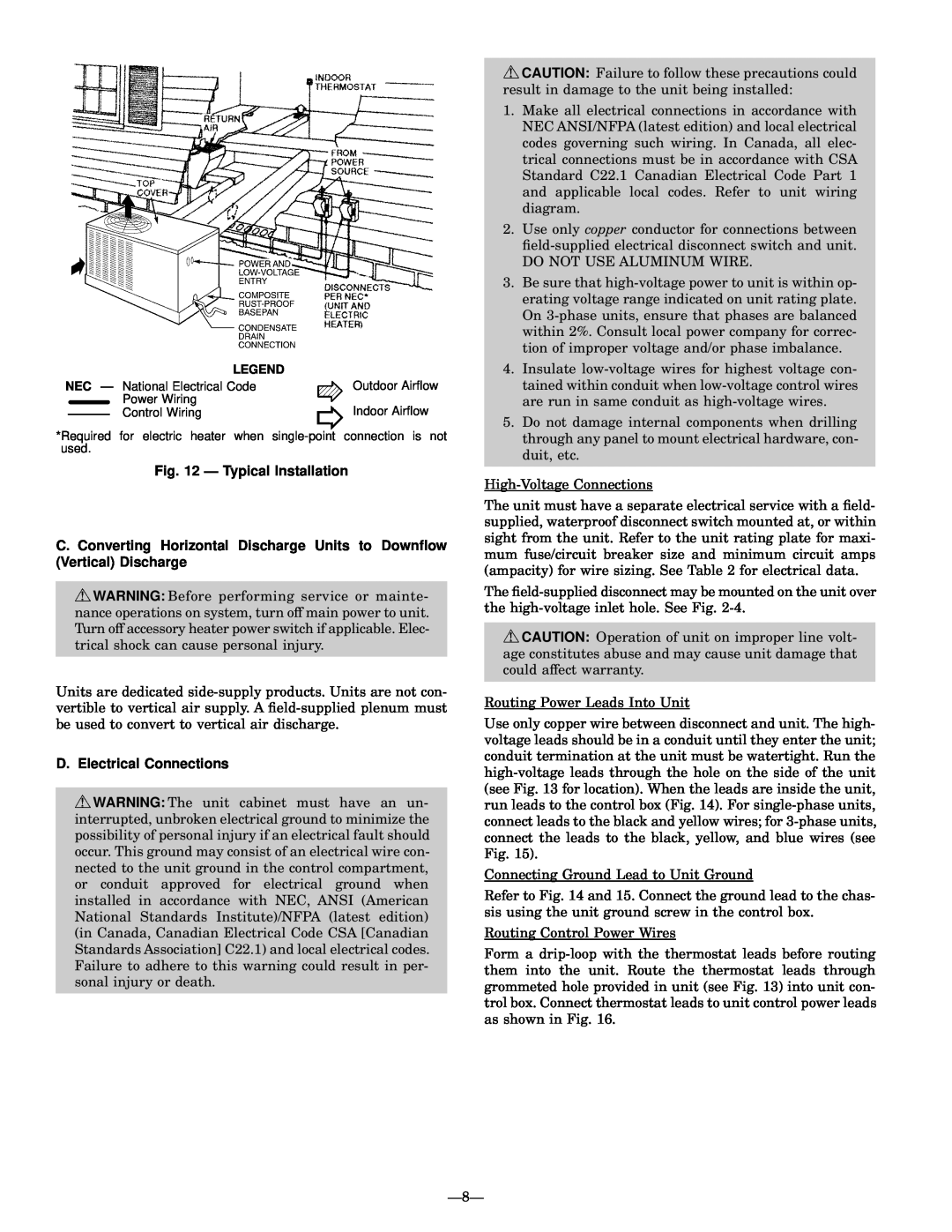 Bryant 764A installation instructions Ð Typical Installation, D. Electrical Connections 