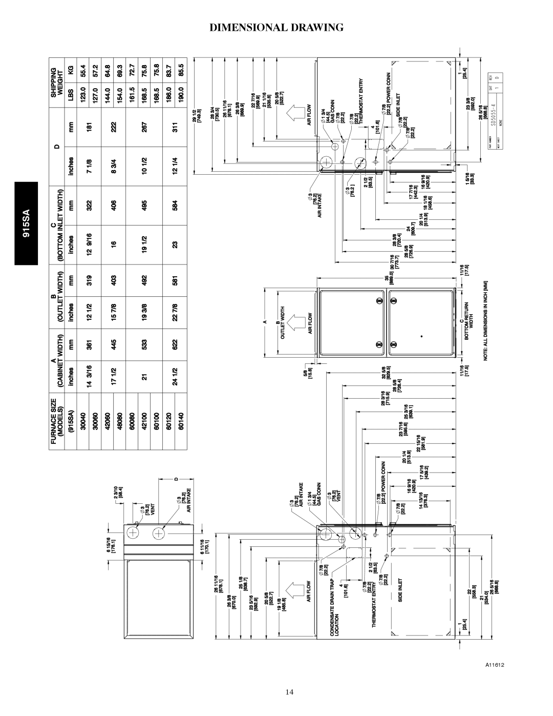 Bryant 915S warranty Dimensional Drawing 