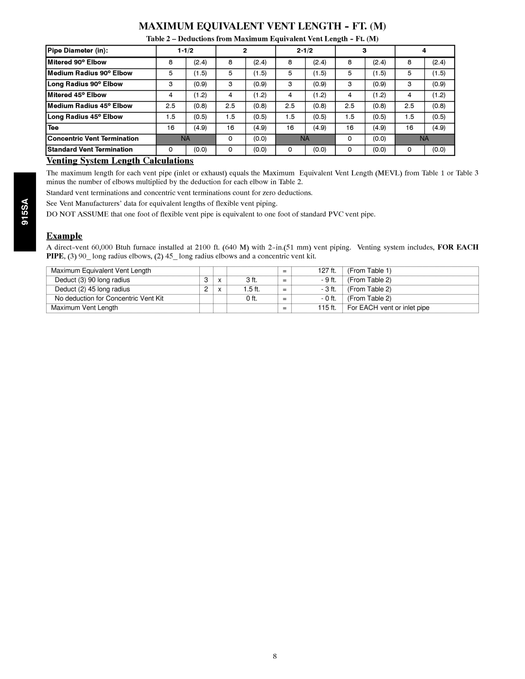 Bryant 915S warranty Venting System Length Calculations 