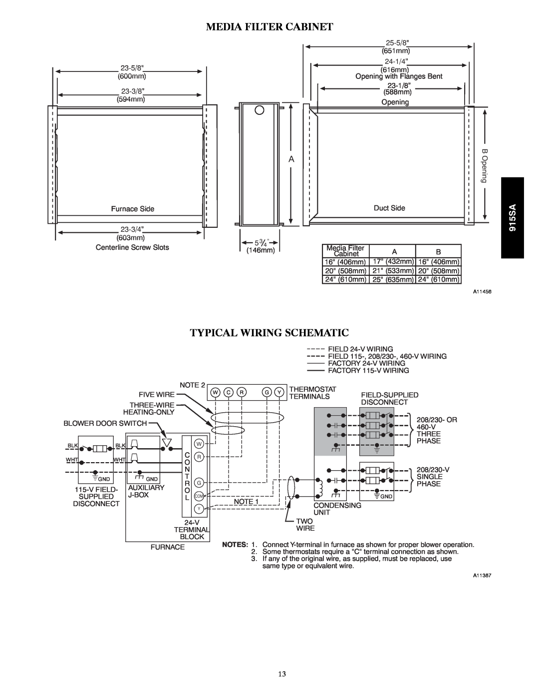 Bryant warranty Media Filter Cabinet, Typical Wiring Schematic, 915SA 